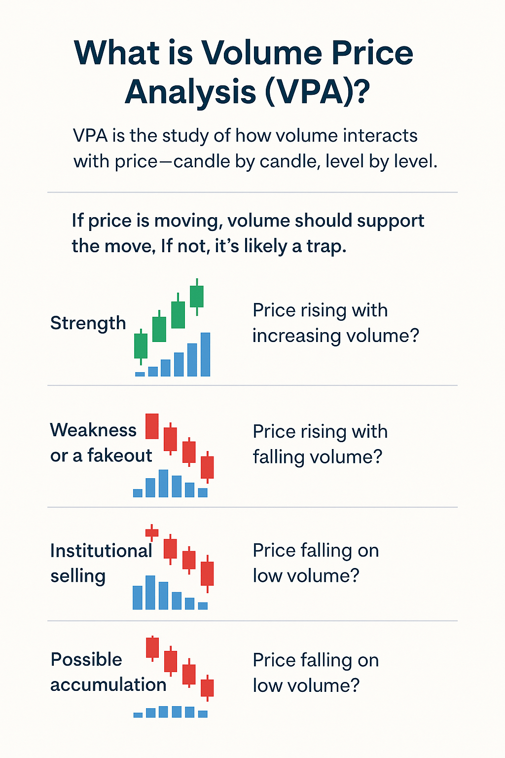 Volume Price Analysis examples comparing price movement with volume